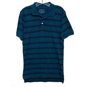 Simply Styled Polo Shirt Mens S Blue Black Striped Preppy Office Casual Academia